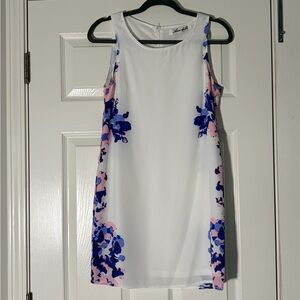 Annabella Floral Mini Dress in White with Blue and Pink